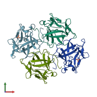PDB entry 3fjk coloured by chain, front view.