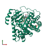 PDB entry 3fjl coloured by chain, front view.