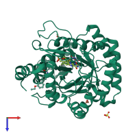 PDB entry 3fjl coloured by chain, top view.