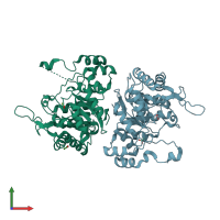 PDB entry 3fjn coloured by chain, front view.