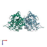 PDB entry 3fjn coloured by chain, top view.