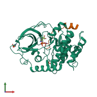 PDB entry 3fjq coloured by chain, front view.