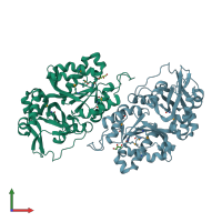 PDB entry 3fjy coloured by chain, front view.