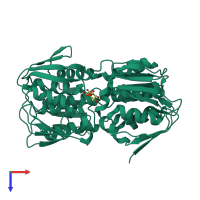 Monomeric assembly 1 of PDB entry 3fk0 coloured by chemically distinct molecules, top view.