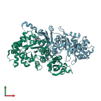 PDB entry 3fk4 coloured by chain, front view.