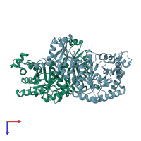 PDB entry 3fk4 coloured by chain, top view.