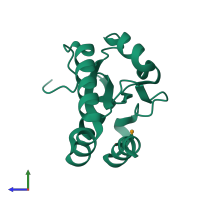 PDB entry 3fk8 coloured by chain, side view.