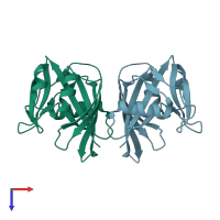 PDB entry 3fk9 coloured by chain, top view.