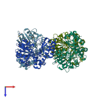 PDB entry 3fkd coloured by chain, top view.