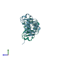 PDB entry 3fke coloured by chain, side view.