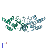 PDB entry 3fke coloured by chain, top view.