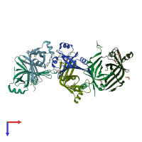 PDB entry 3fkh coloured by chain, top view.