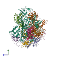 PDB entry 3fki coloured by chain, side view.