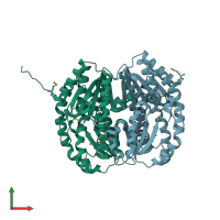 PDB entry 3fkj coloured by chain, front view.