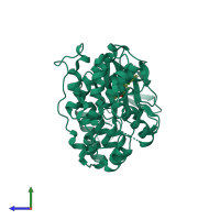 PDB entry 3fko coloured by chain, side view.