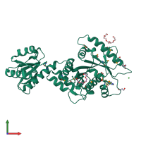 PDB entry 3fkq coloured by chain, front view.