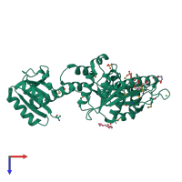 PDB entry 3fkq coloured by chain, top view.