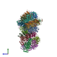 PDB entry 3fks coloured by chain, side view.