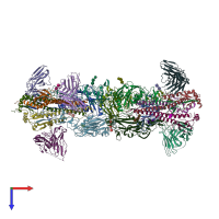 PDB entry 3fku coloured by chain, top view.