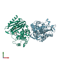 PDB entry 3fkw coloured by chain, front view.