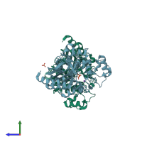 PDB entry 3fkw coloured by chain, side view.