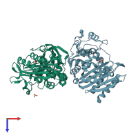 PDB entry 3fkw coloured by chain, top view.