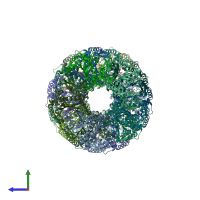 PDB entry 3fky coloured by chain, side view.