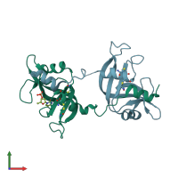 PDB entry 3fl0 coloured by chain, front view.