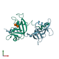 PDB entry 3fl3 coloured by chain, front view.
