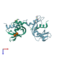 PDB entry 3fl3 coloured by chain, top view.