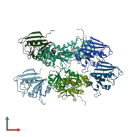 PDB entry 3fl9 coloured by chain, front view.