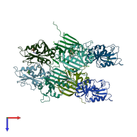 PDB entry 3fl9 coloured by chain, top view.