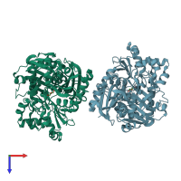 PDB entry 3flc coloured by chain, top view.
