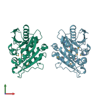 PDB entry 3fle coloured by chain, front view.