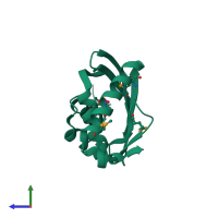 PDB entry 3flj coloured by chain, side view.