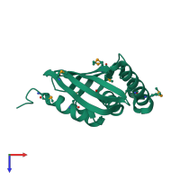 PDB entry 3flj coloured by chain, top view.