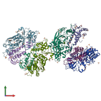 PDB entry 3flo coloured by chain, front view.