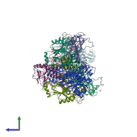 PDB entry 3flo coloured by chain, side view.