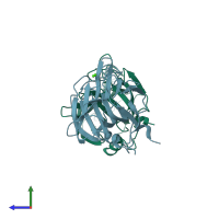 PDB entry 3flr coloured by chain, side view.