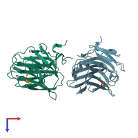 PDB entry 3flt coloured by chain, top view.