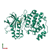PDB entry 3fly coloured by chain, front view.