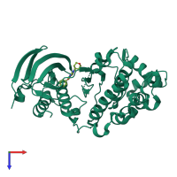 PDB entry 3flz coloured by chain, top view.