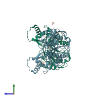 PDB entry 3fm3 coloured by chain, side view.