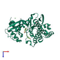 PDB entry 3fmd coloured by chain, top view.