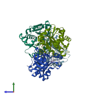 PDB entry 3fmf coloured by chain, side view.