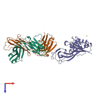 PDB entry 3fmg coloured by chain, top view.
