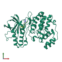 PDB entry 3fmh coloured by chain, front view.