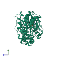 PDB entry 3fmh coloured by chain, side view.