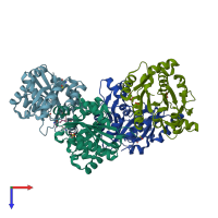 PDB entry 3fmi coloured by chain, top view.