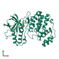 PDB entry 3fmk coloured by chain, front view.